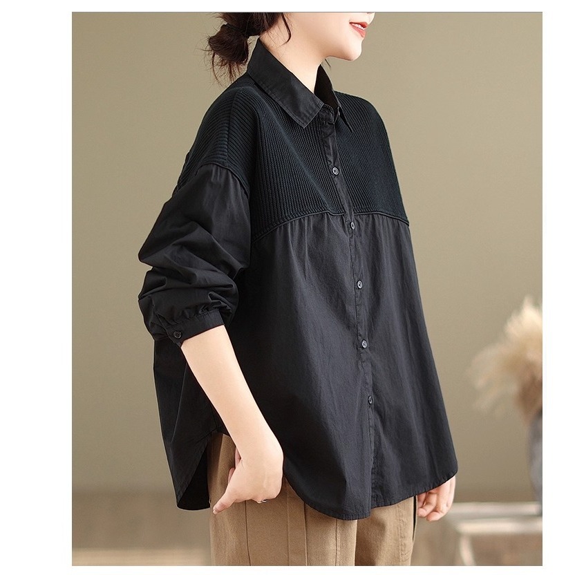 漾貝比【9155653】中大尺碼女裝 歐風燈芯絨拼接造型襯衫．共2色(38-52)-細節圖4