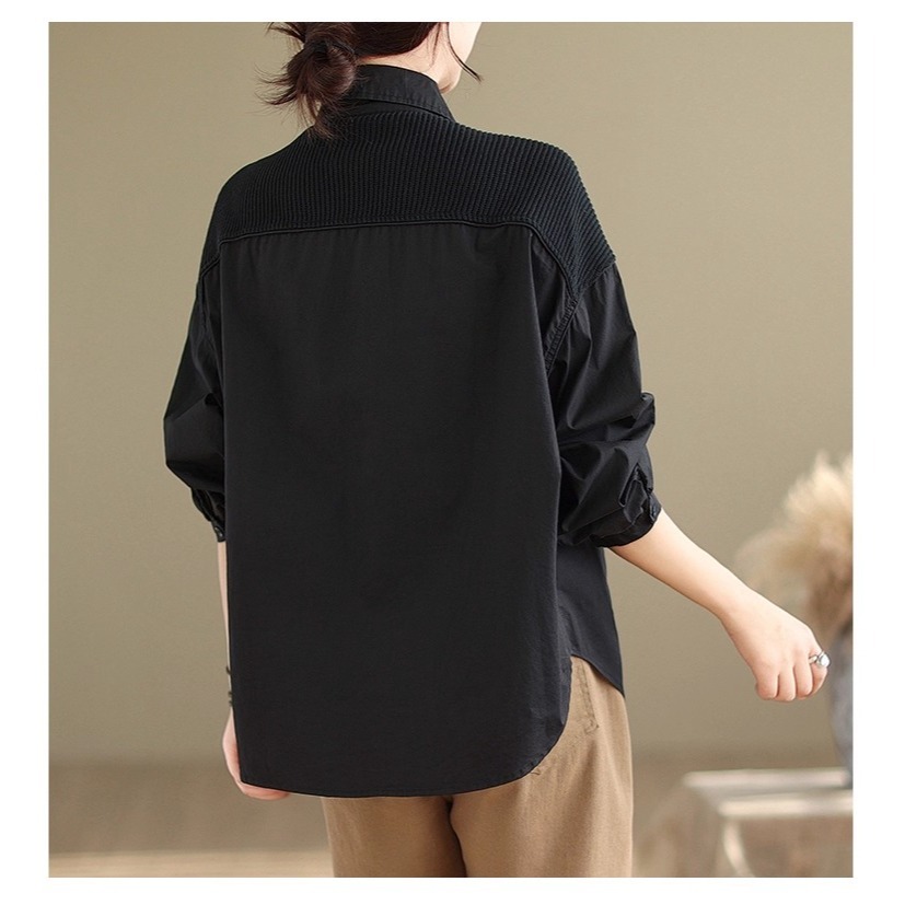 漾貝比【9155653】中大尺碼女裝 歐風燈芯絨拼接造型襯衫．共2色(38-52)-細節圖5