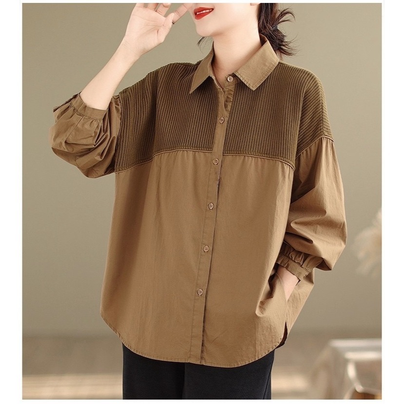 漾貝比【9155653】中大尺碼女裝 歐風燈芯絨拼接造型襯衫．共2色(38-52)-細節圖6