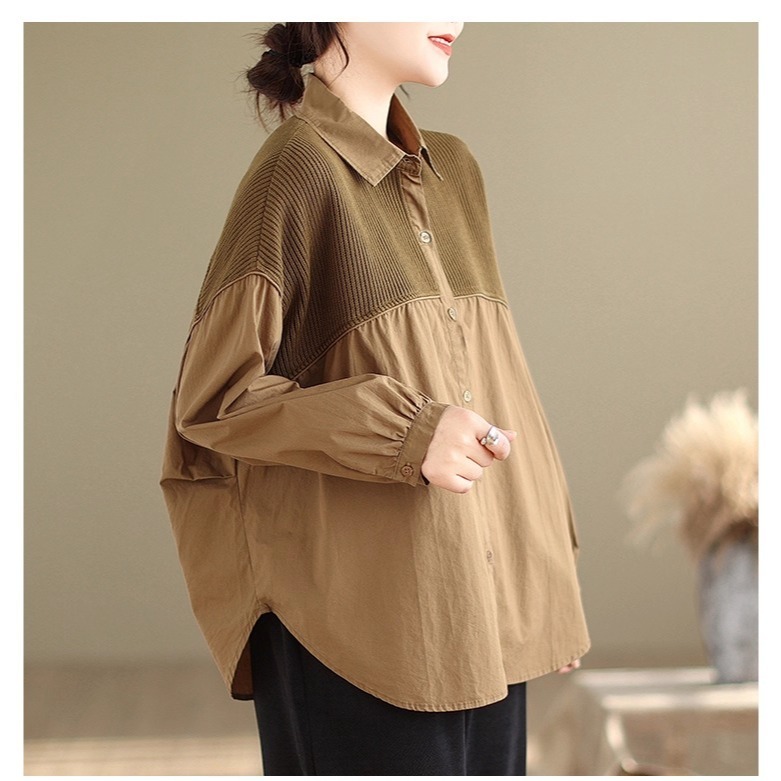 漾貝比【9155653】中大尺碼女裝 歐風燈芯絨拼接造型襯衫．共2色(38-52)-細節圖7