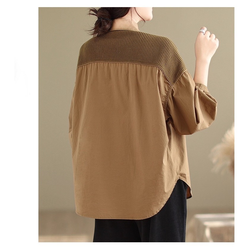 漾貝比【9155653】中大尺碼女裝 歐風燈芯絨拼接造型襯衫．共2色(38-52)-細節圖8