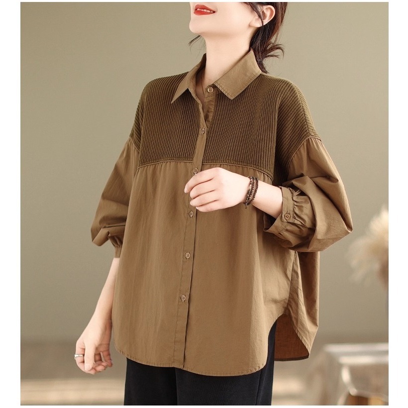 漾貝比【9155653】中大尺碼女裝 歐風燈芯絨拼接造型襯衫．共2色(38-52)-細節圖9