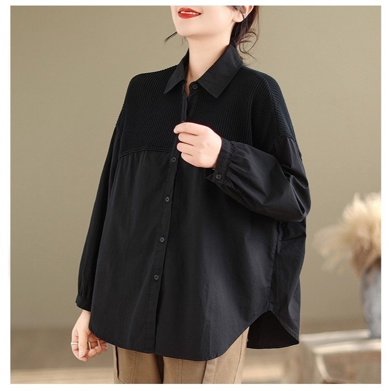 漾貝比【9155653】中大尺碼女裝 歐風燈芯絨拼接造型襯衫．共2色(38-52)-規格圖10