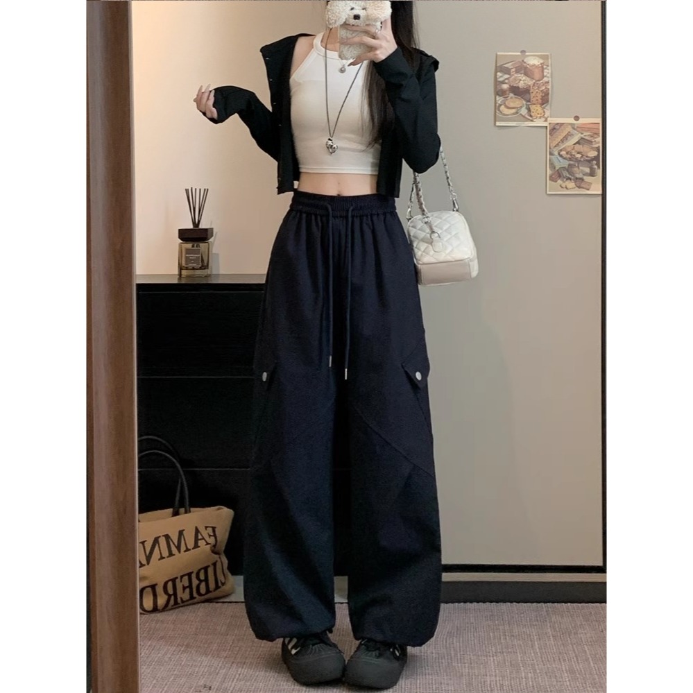 漾貝比【9155659】中大尺碼女裝 遮大腿復古拼接口袋鬆緊工裝休閒褲．共2色(32-40)-細節圖2