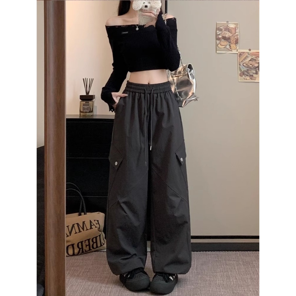 漾貝比【9155659】中大尺碼女裝 遮大腿復古拼接口袋鬆緊工裝休閒褲．共2色(32-40)-細節圖6