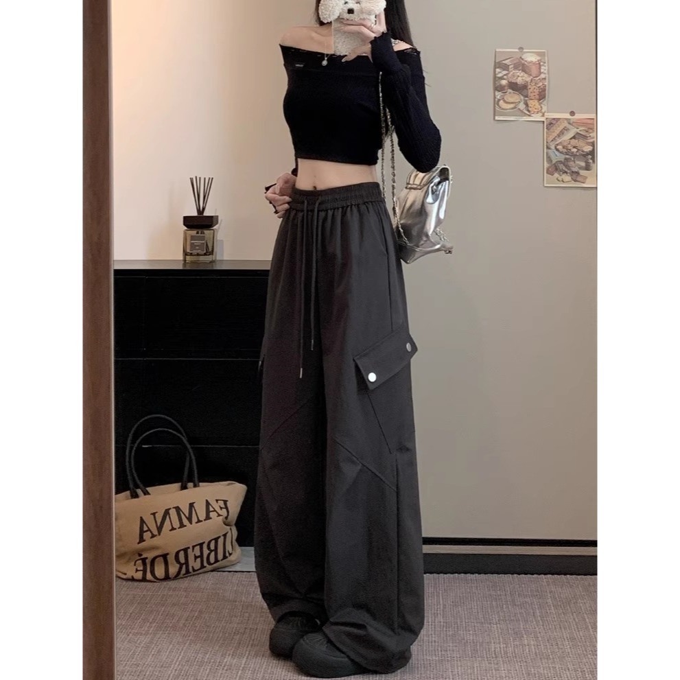 漾貝比【9155659】中大尺碼女裝 遮大腿復古拼接口袋鬆緊工裝休閒褲．共2色(32-40)-細節圖7