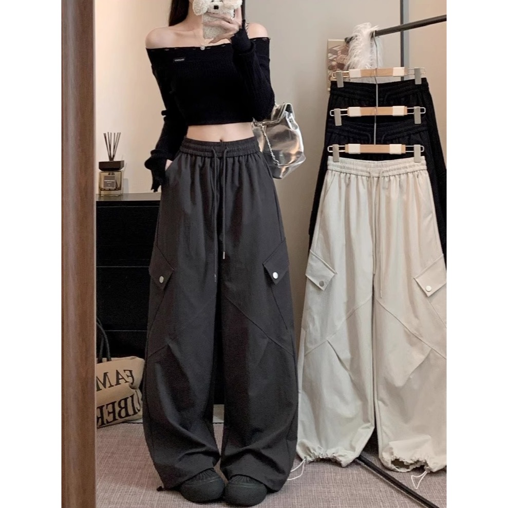 漾貝比【9155659】中大尺碼女裝 遮大腿復古拼接口袋鬆緊工裝休閒褲．共2色(32-40)-細節圖8