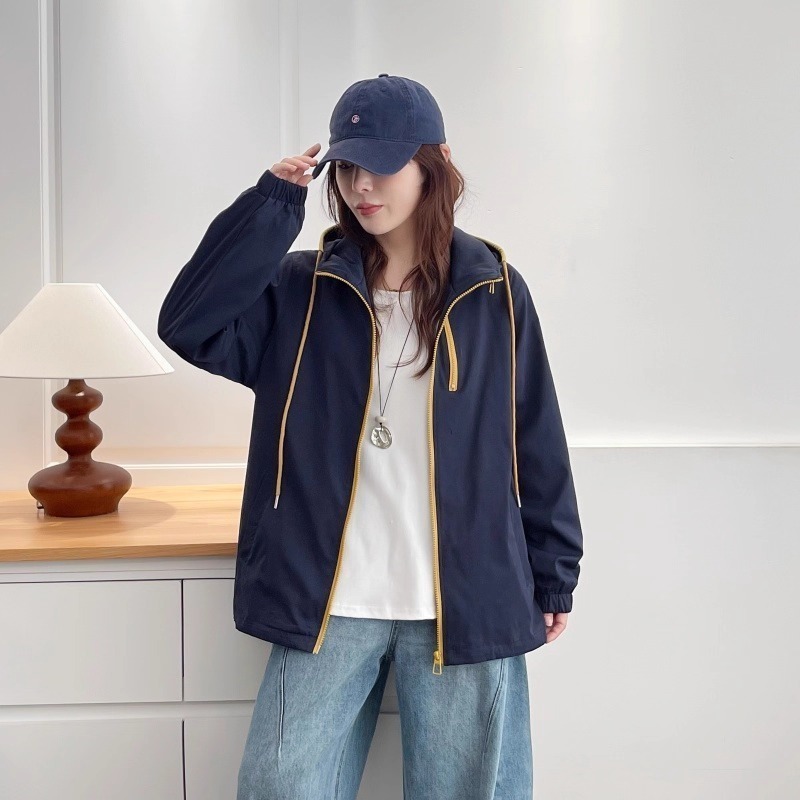 漾貝比【9155661】中大尺碼女裝 黃x藏青撞色拉鍊連帽衝鋒外套(36-52)-細節圖4