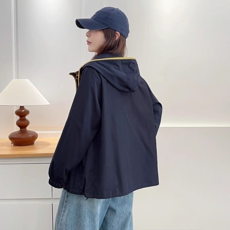 漾貝比【9155661】中大尺碼女裝 黃x藏青撞色拉鍊連帽衝鋒外套(36-52)-細節圖9