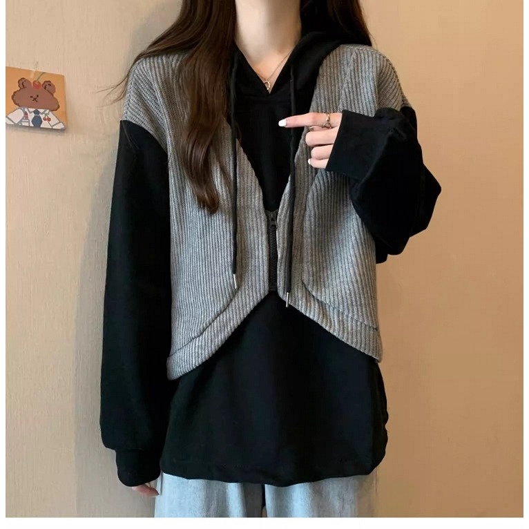 漾貝比【9155665】中大尺碼女裝 大氣連帽T+撞色短背心假兩件式上衣(38-58)-細節圖6