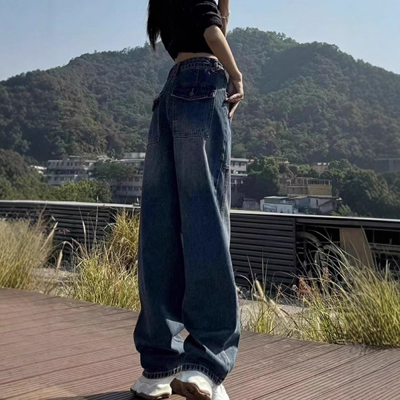 漾貝比【9155672】中大尺碼女裝 帥氣有蓋口袋直筒鐮刀牛仔長褲(34-40)-細節圖2