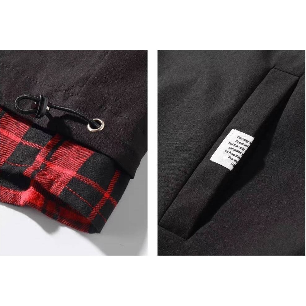 漾貝比【9155673】中大尺碼女裝 日系黑紅撞色格紋連帽衝鋒外套(36-53)-細節圖9