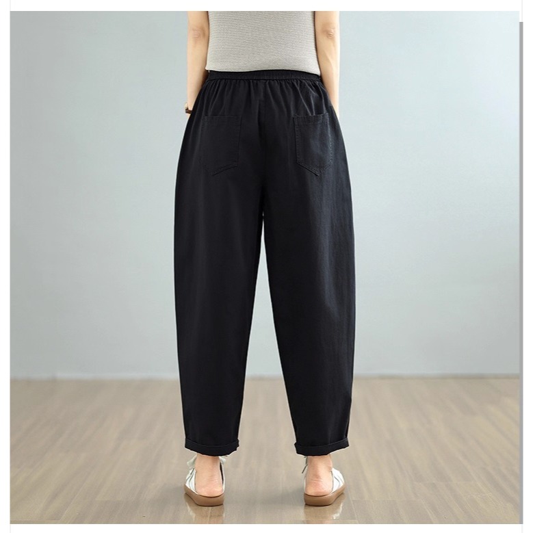 漾貝比【9155675】中大尺碼女裝 貼布星星刺繡英文鬆緊牛仔九分褲．共2色(29-40)-細節圖4