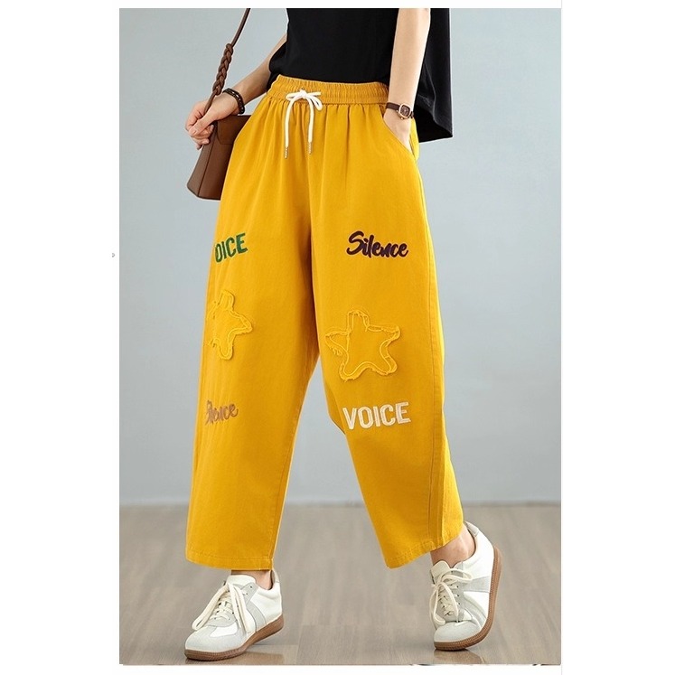 漾貝比【9155675】中大尺碼女裝 貼布星星刺繡英文鬆緊牛仔九分褲．共2色(29-40)-細節圖7