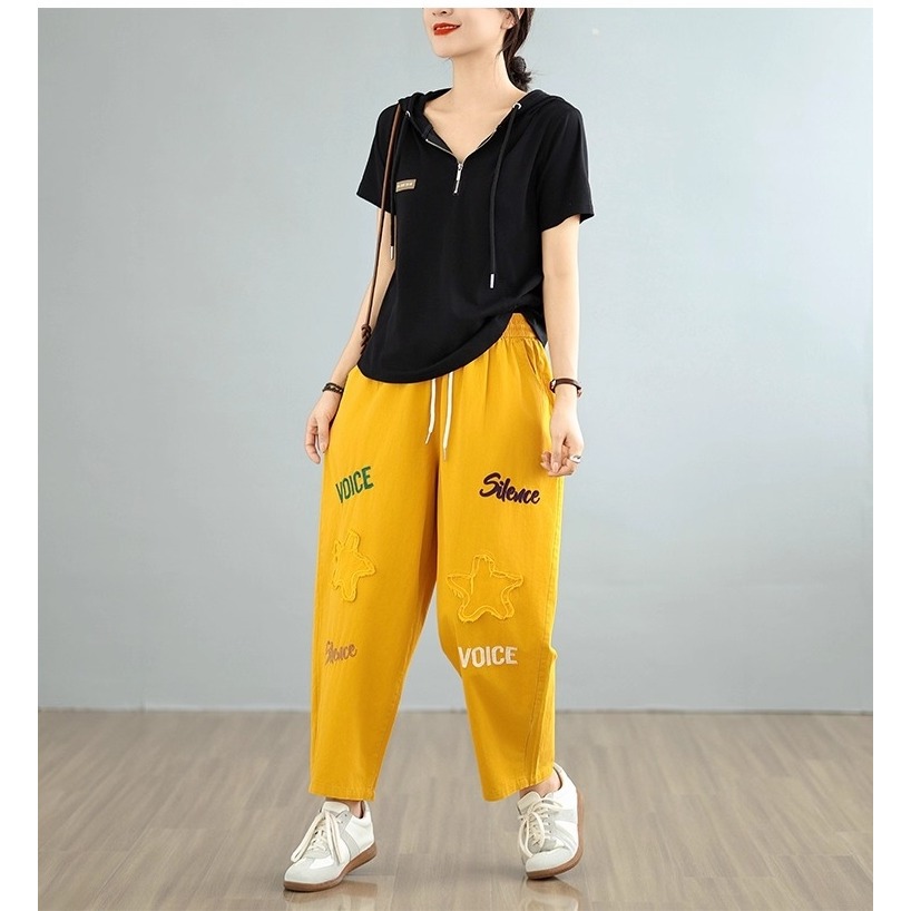 漾貝比【9155675】中大尺碼女裝 貼布星星刺繡英文鬆緊牛仔九分褲．共2色(29-40)-規格圖10