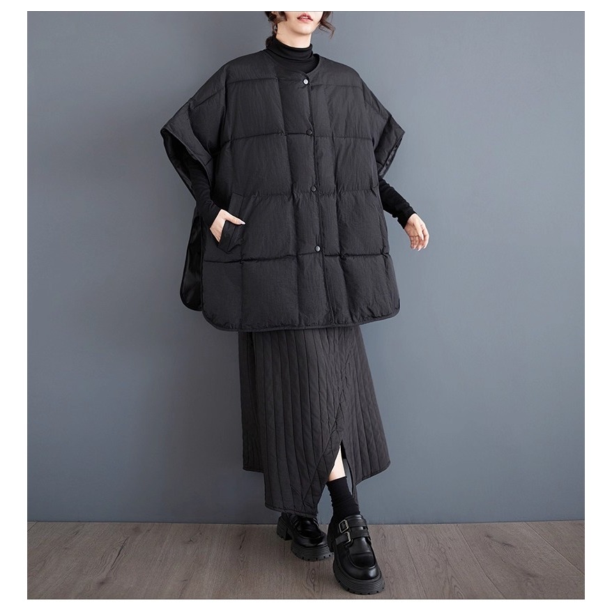 漾貝比【9155700】中大尺碼女裝 復古圓領暗釦斗篷風夾棉保暖背心 (40-58)-細節圖6