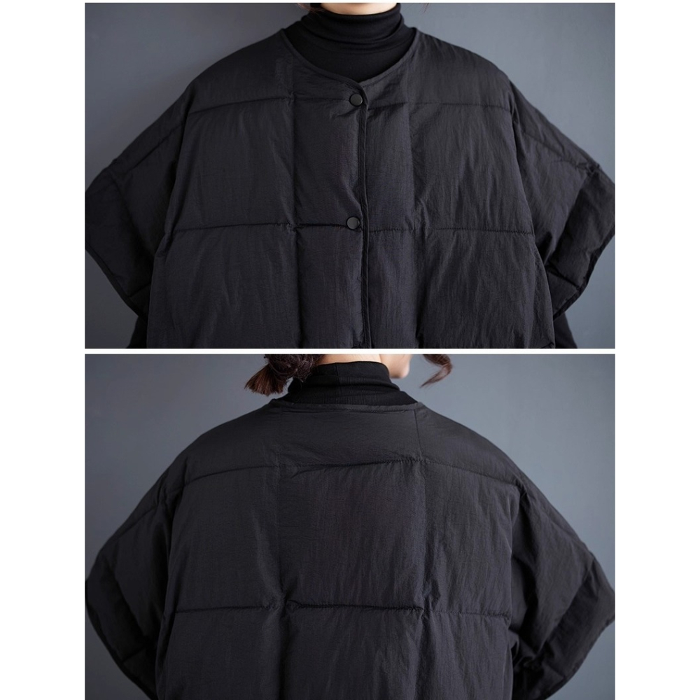 漾貝比【9155700】中大尺碼女裝 復古圓領暗釦斗篷風夾棉保暖背心 (40-58)-細節圖7