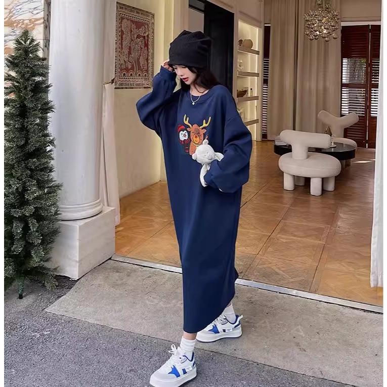 漾貝比【9155709】中大尺碼女裝 馴鹿企鵝好朋友加絨加厚長洋裝(40-54)-細節圖3