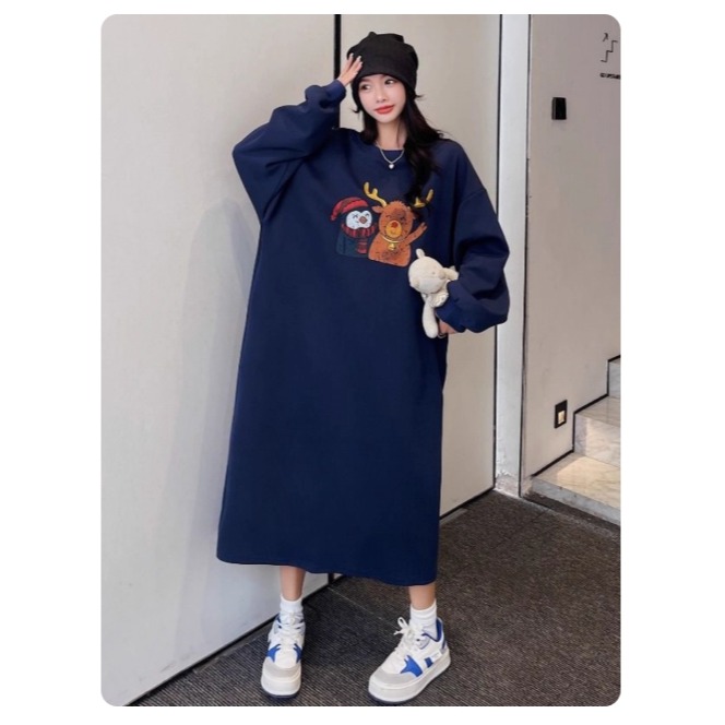 漾貝比【9155709】中大尺碼女裝 馴鹿企鵝好朋友加絨加厚長洋裝(40-54)-細節圖4