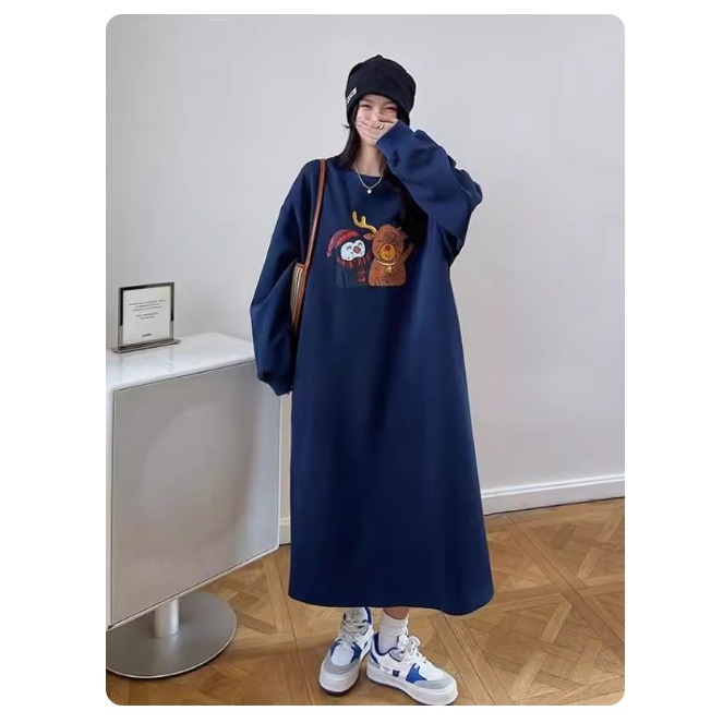 漾貝比【9155709】中大尺碼女裝 馴鹿企鵝好朋友加絨加厚長洋裝(40-54)-細節圖6