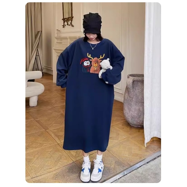 漾貝比【9155709】中大尺碼女裝 馴鹿企鵝好朋友加絨加厚長洋裝(40-54)-細節圖7