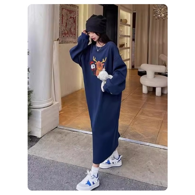 漾貝比【9155709】中大尺碼女裝 馴鹿企鵝好朋友加絨加厚長洋裝(40-54)-細節圖8