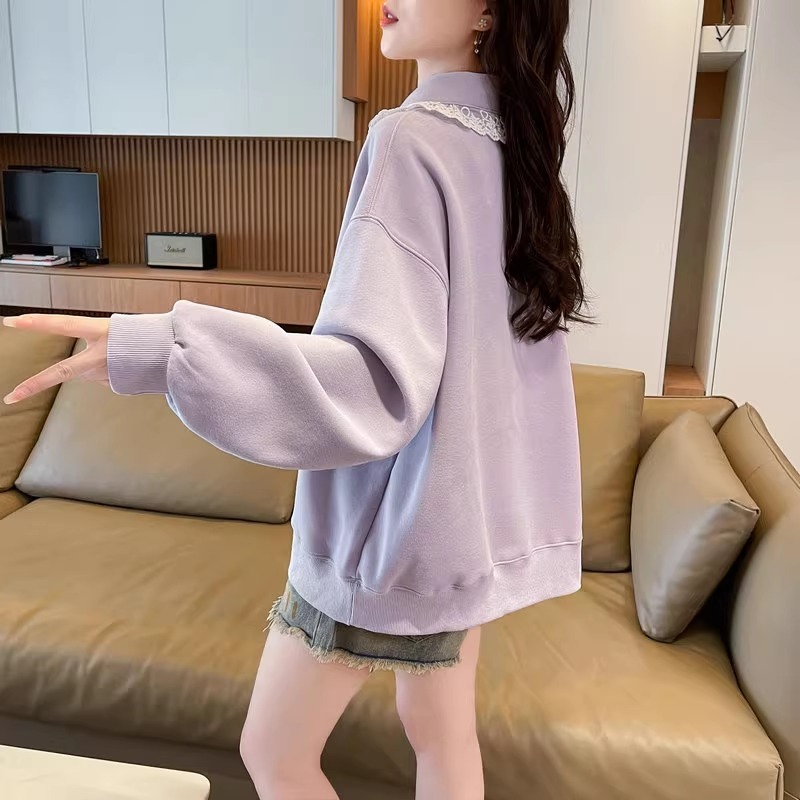 漾貝比【9155712】中大尺碼女裝 胸口小兔蕾絲翻領愛心釦POLO上衣 (36-47)-細節圖8