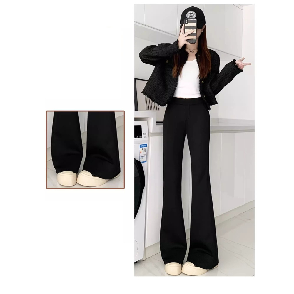 漾貝比【9155717】中大尺碼女裝 修長顯瘦微喇叭西裝彈性褲．黑 (30-40)-細節圖2