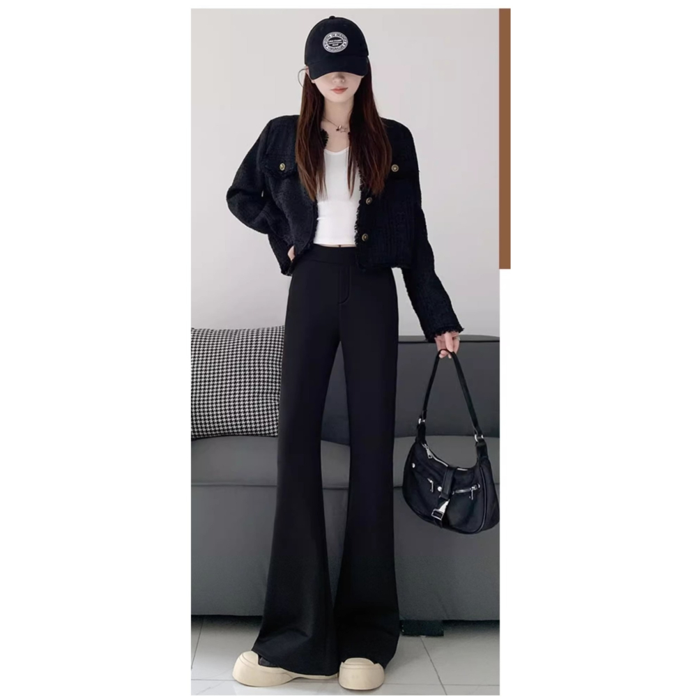 漾貝比【9155717】中大尺碼女裝 修長顯瘦微喇叭西裝彈性褲．黑 (30-40)-細節圖3