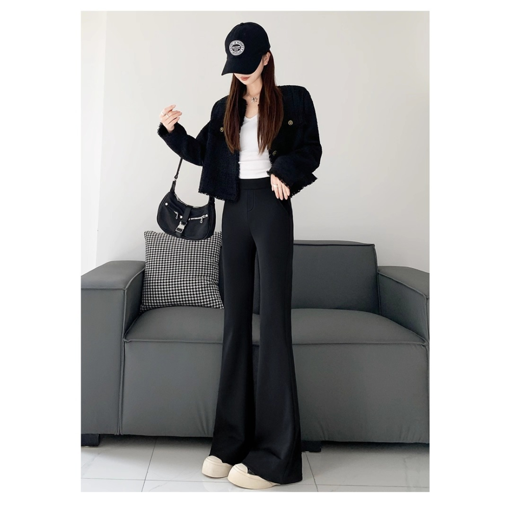 漾貝比【9155717】中大尺碼女裝 修長顯瘦微喇叭西裝彈性褲．黑 (30-40)-細節圖4