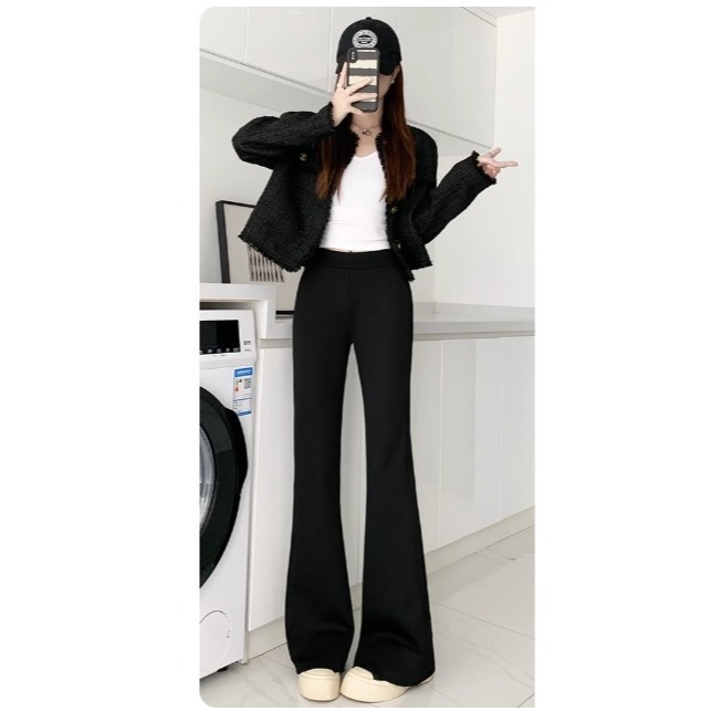 漾貝比【9155717】中大尺碼女裝 修長顯瘦微喇叭西裝彈性褲．黑 (30-40)-細節圖8