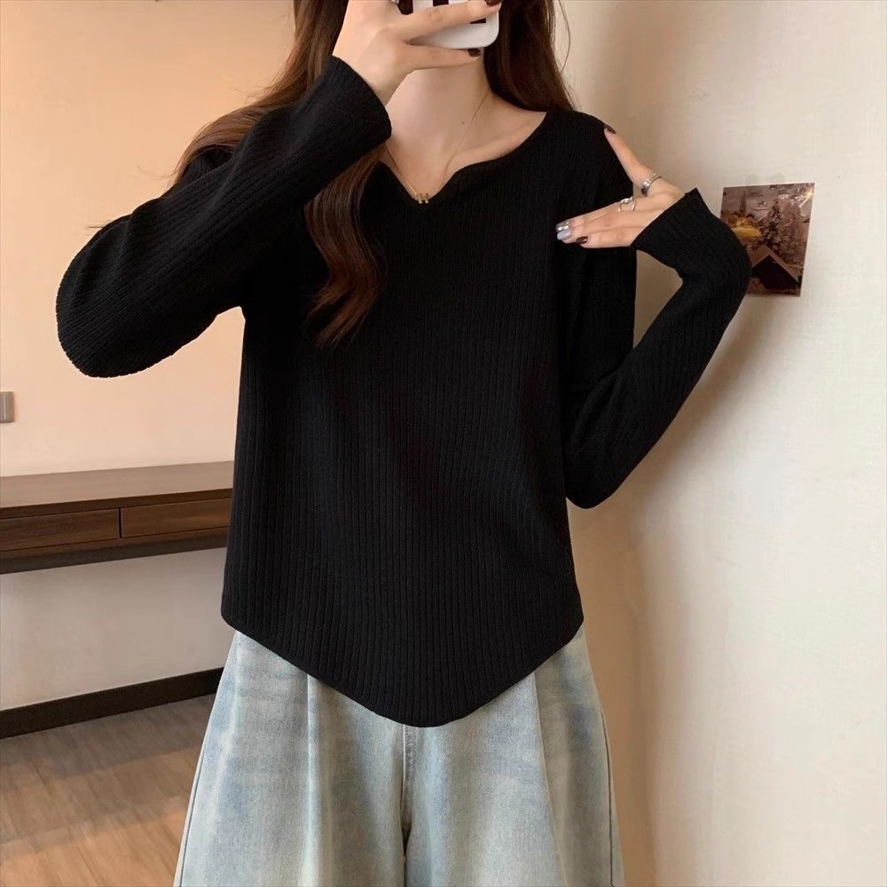 漾貝比【9155701】中大尺碼女裝 純色小V領德絨保暖內搭上衣．共2色 (36-48)-規格圖10