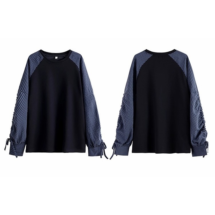 漾貝比【9155732】中大尺碼女裝 拼接抽繩格紋袖假兩件式上衣 (38-51)-細節圖10