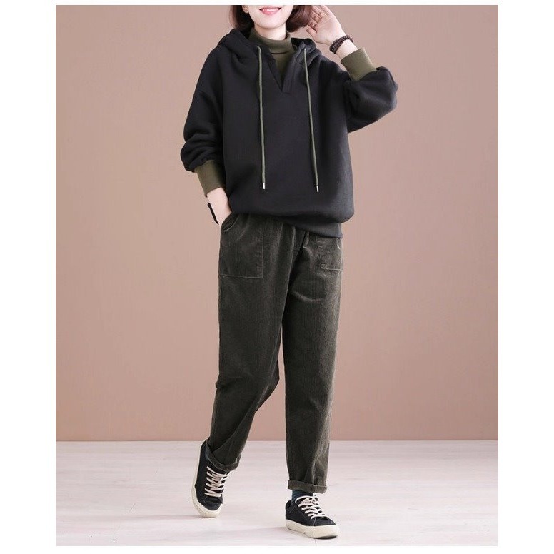 漾貝比【9155739】中大尺碼女裝 高領撞色連帽加絨加厚假兩件式織衣T．共2色 (38-50)-細節圖2