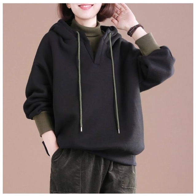 漾貝比【9155739】中大尺碼女裝 高領撞色連帽加絨加厚假兩件式織衣T．共2色 (38-50)-規格圖10