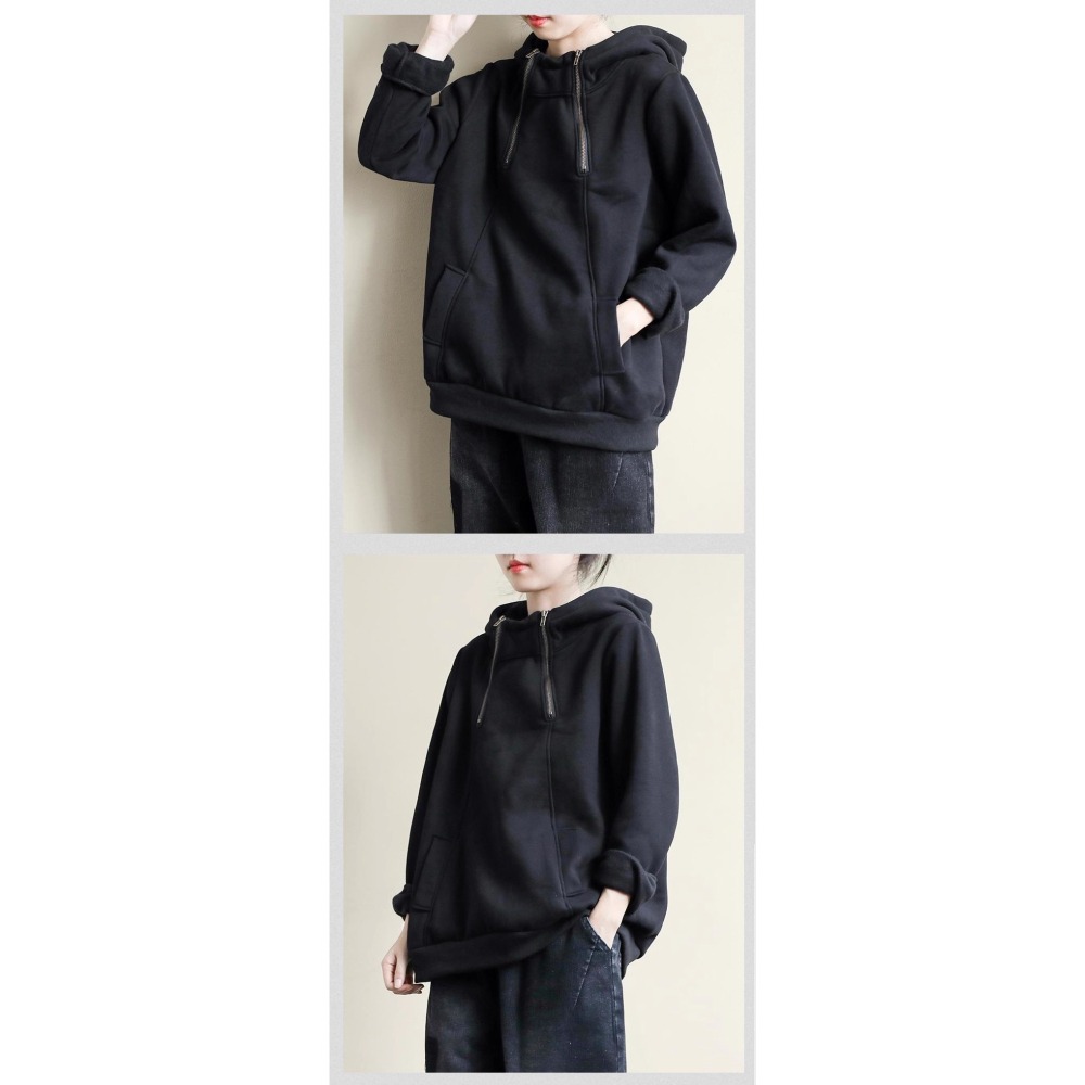 漾貝比【9155740】中大尺碼女裝 立領雙拉鍊口袋連帽加絨保暖T．共2色 (38-48)-細節圖3