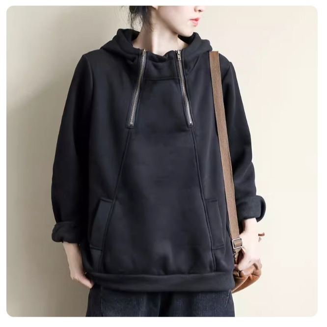 漾貝比【9155740】中大尺碼女裝 立領雙拉鍊口袋連帽加絨保暖T．共2色 (38-48)-規格圖10