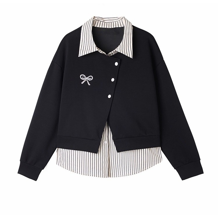 漾貝比【9155743】中大尺碼女裝 愛心蝴蝶結小外套條紋襯衫假兩件式上衣 (36-49)-細節圖10