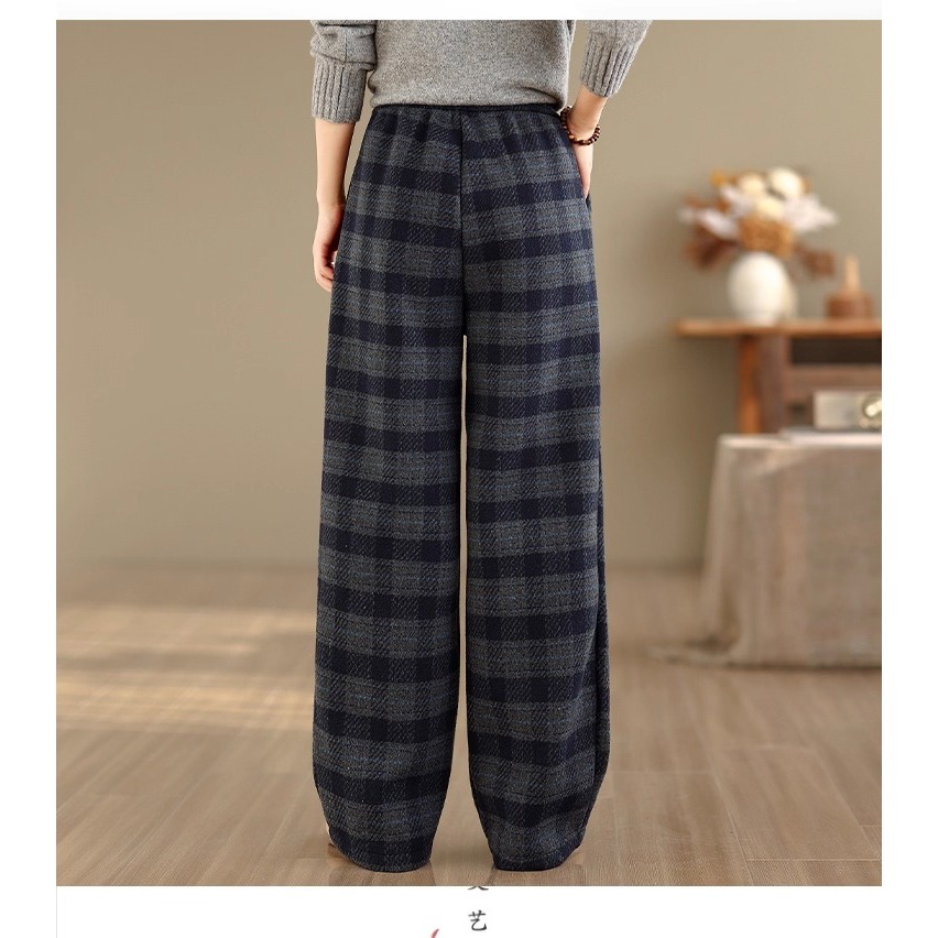 漾貝比【9155747】中大尺碼女裝 百搭灰黑格紋毛呢闊腿直筒褲 (28-38)-細節圖6