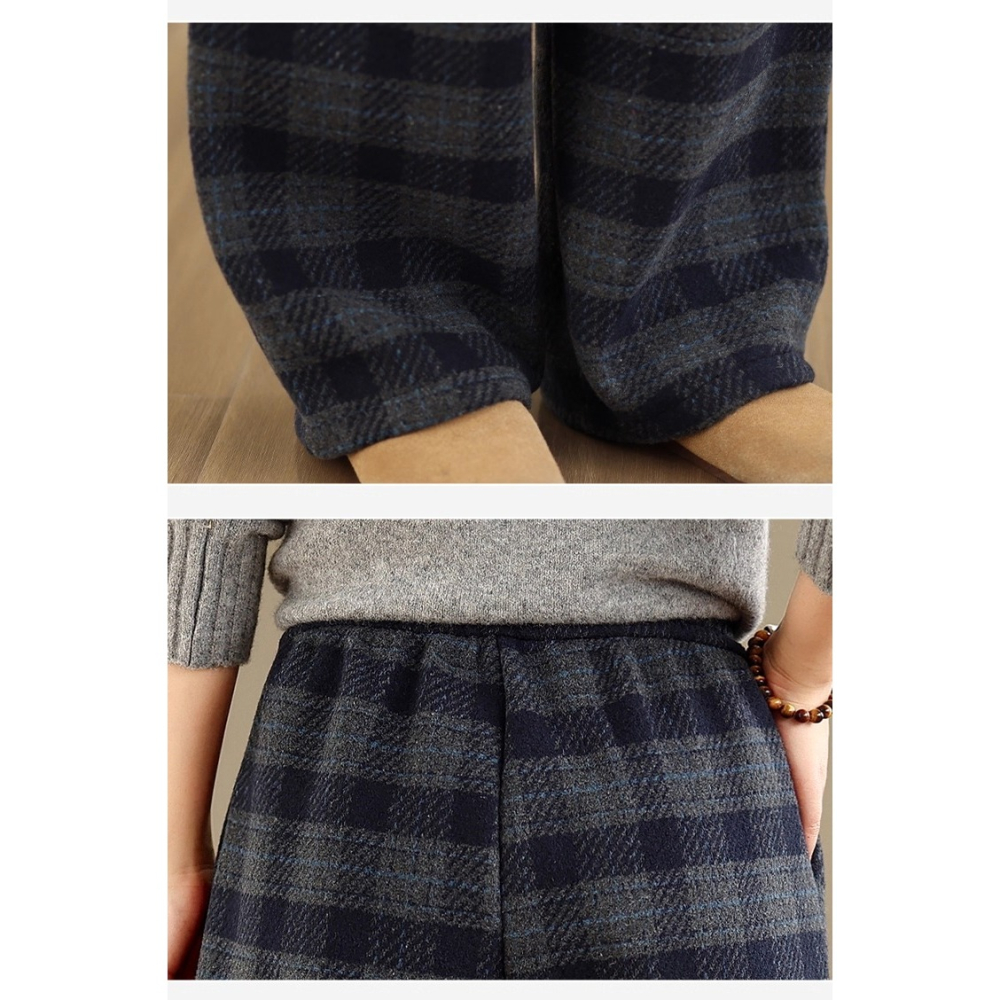 漾貝比【9155747】中大尺碼女裝 百搭灰黑格紋毛呢闊腿直筒褲 (28-38)-細節圖9
