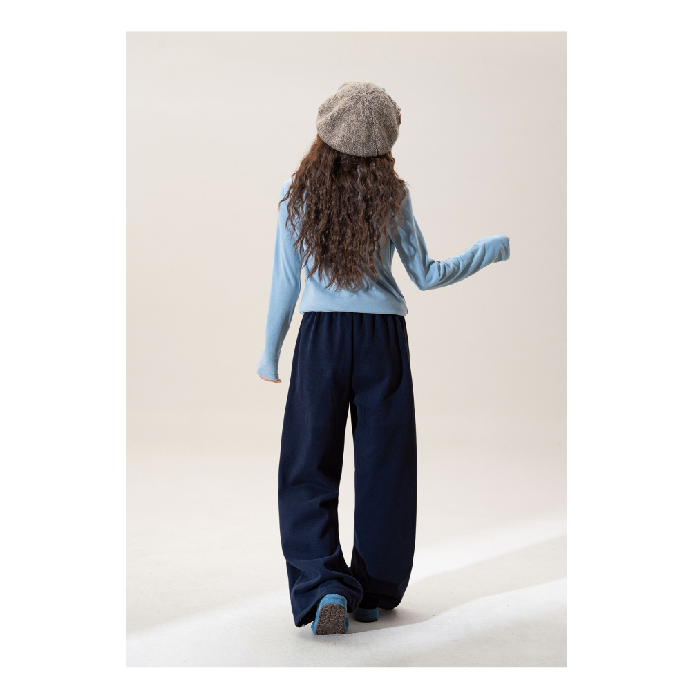 漾貝比【9155755】中大尺碼女裝 水藍蝴蝶貼布美式鬆緊綁帶直筒褲-細節圖7