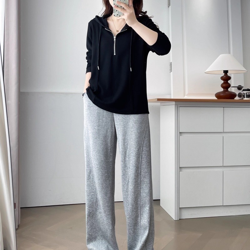 漾貝比【9155761】中大尺碼女裝 半拉鍊顯瘦車線連帽長袖織衣T．共2色 (36-51)-細節圖2