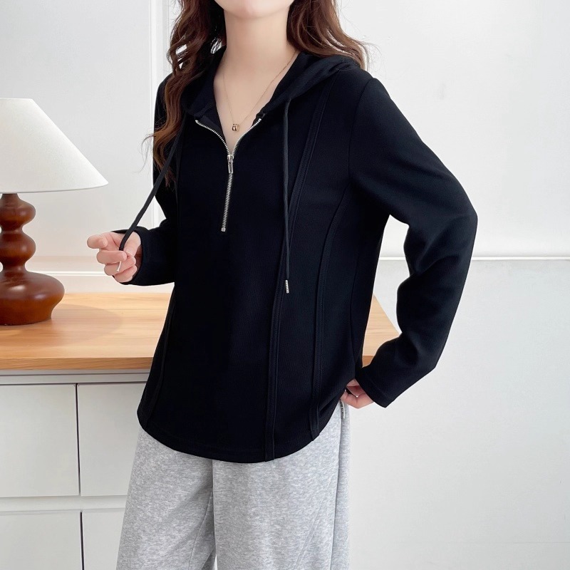 漾貝比【9155761】中大尺碼女裝 半拉鍊顯瘦車線連帽長袖織衣T．共2色 (36-51)-細節圖4