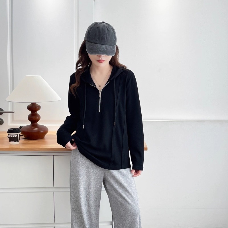 漾貝比【9155761】中大尺碼女裝 半拉鍊顯瘦車線連帽長袖織衣T．共2色 (36-51)-細節圖5