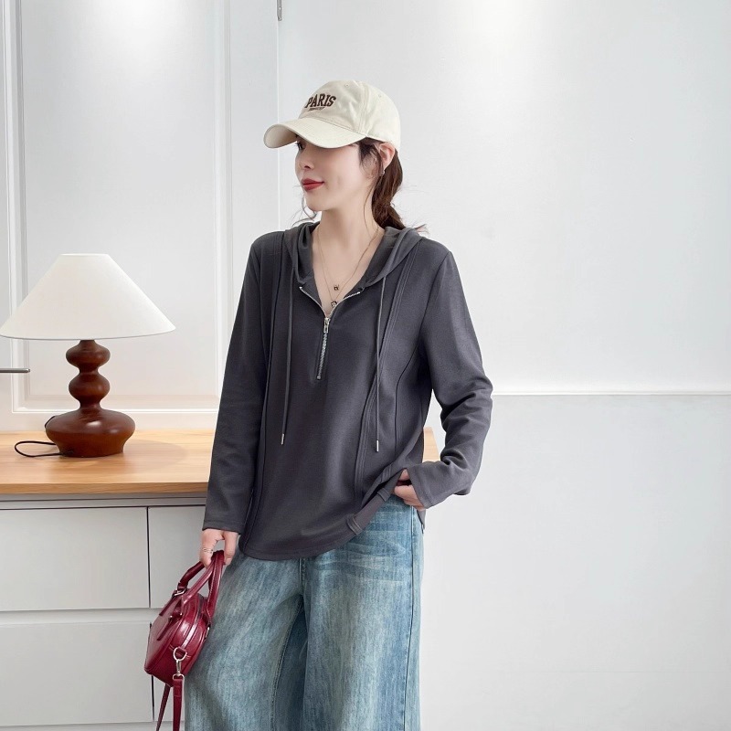 漾貝比【9155761】中大尺碼女裝 半拉鍊顯瘦車線連帽長袖織衣T．共2色 (36-51)-細節圖7