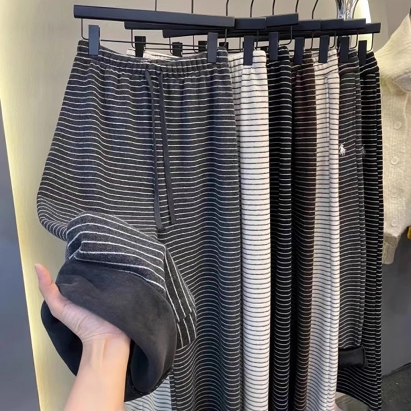 漾貝比【9155783】中大尺碼女裝 韓版復古條紋加絨保暖直筒闊腿褲 (33-40)-細節圖4