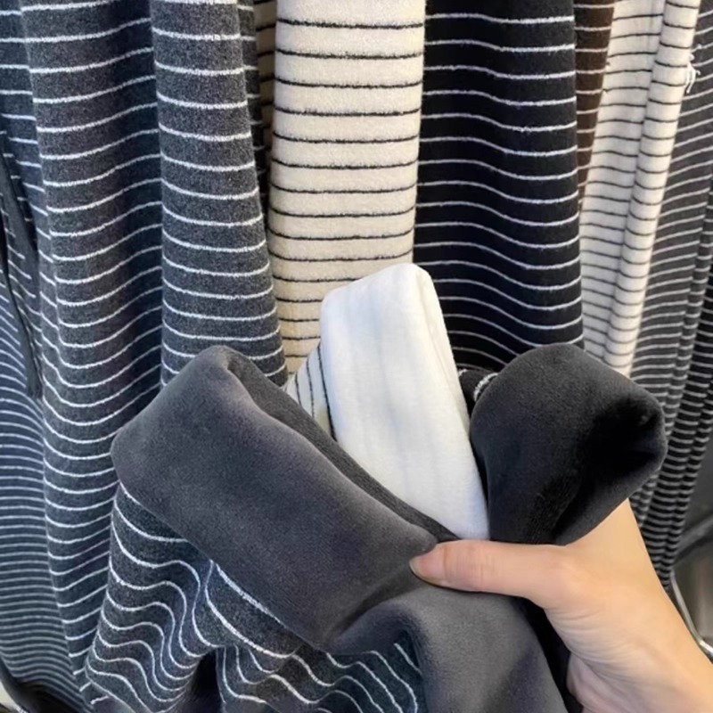 漾貝比【9155783】中大尺碼女裝 韓版復古條紋加絨保暖直筒闊腿褲 (33-40)-細節圖5