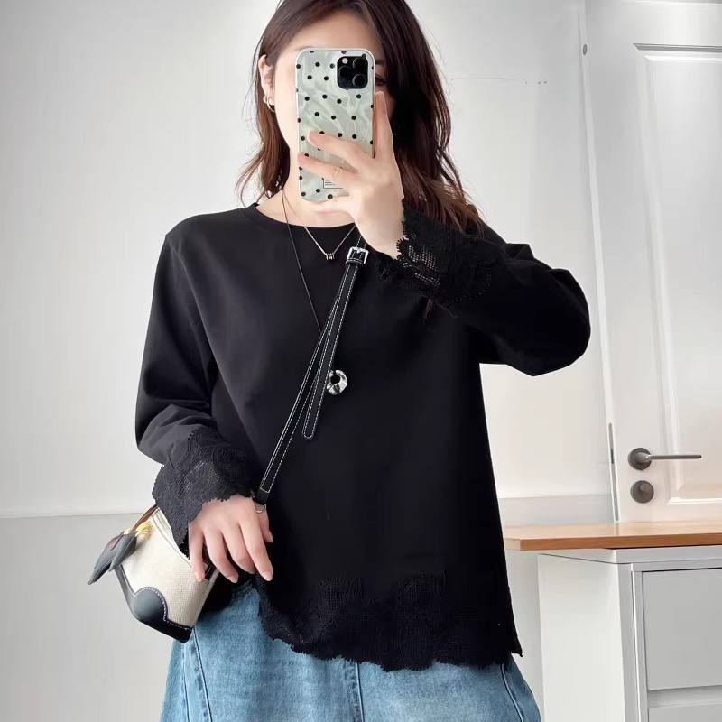 漾貝比【9155785】中大尺碼女裝 圓領下襬袖口拼接花邊蕾絲棉上衣．共2色(38-54)-規格圖10