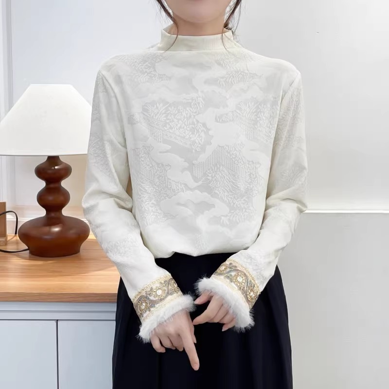 漾貝比【9155786】中大尺碼女裝 袖口繡金邊花蕾絲緹花加絨上衣．共2色(36-52)-規格圖10