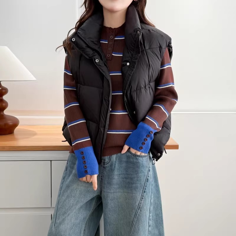 漾貝比【9155787】中大尺碼女裝 半高領鈕扣撞色條紋針織毛衣(36-49)-細節圖3